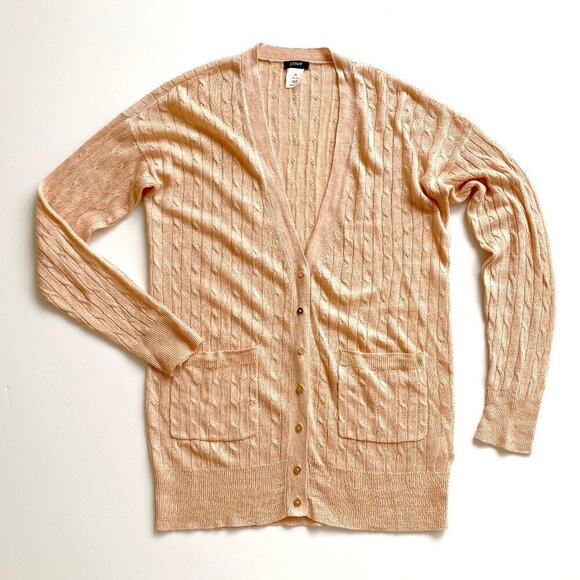 J.Crew Womens Cable Knit Linen Cardigan Size XS Pockets - Picture 1 of 7
